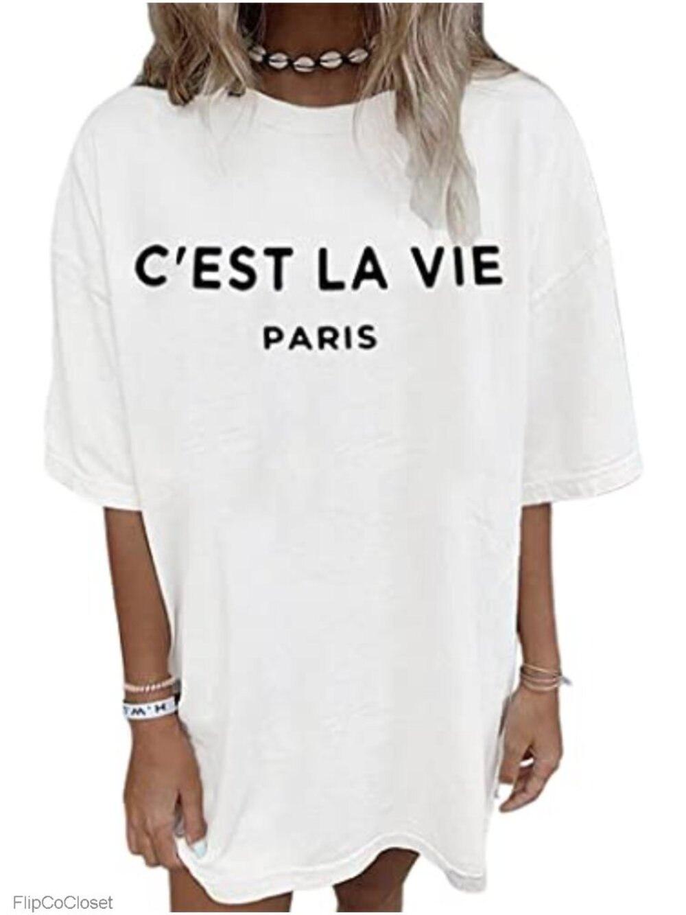 Oversized Cotton Graphic Tee C'est La Vie Paris Letter Print Casual Summer Top